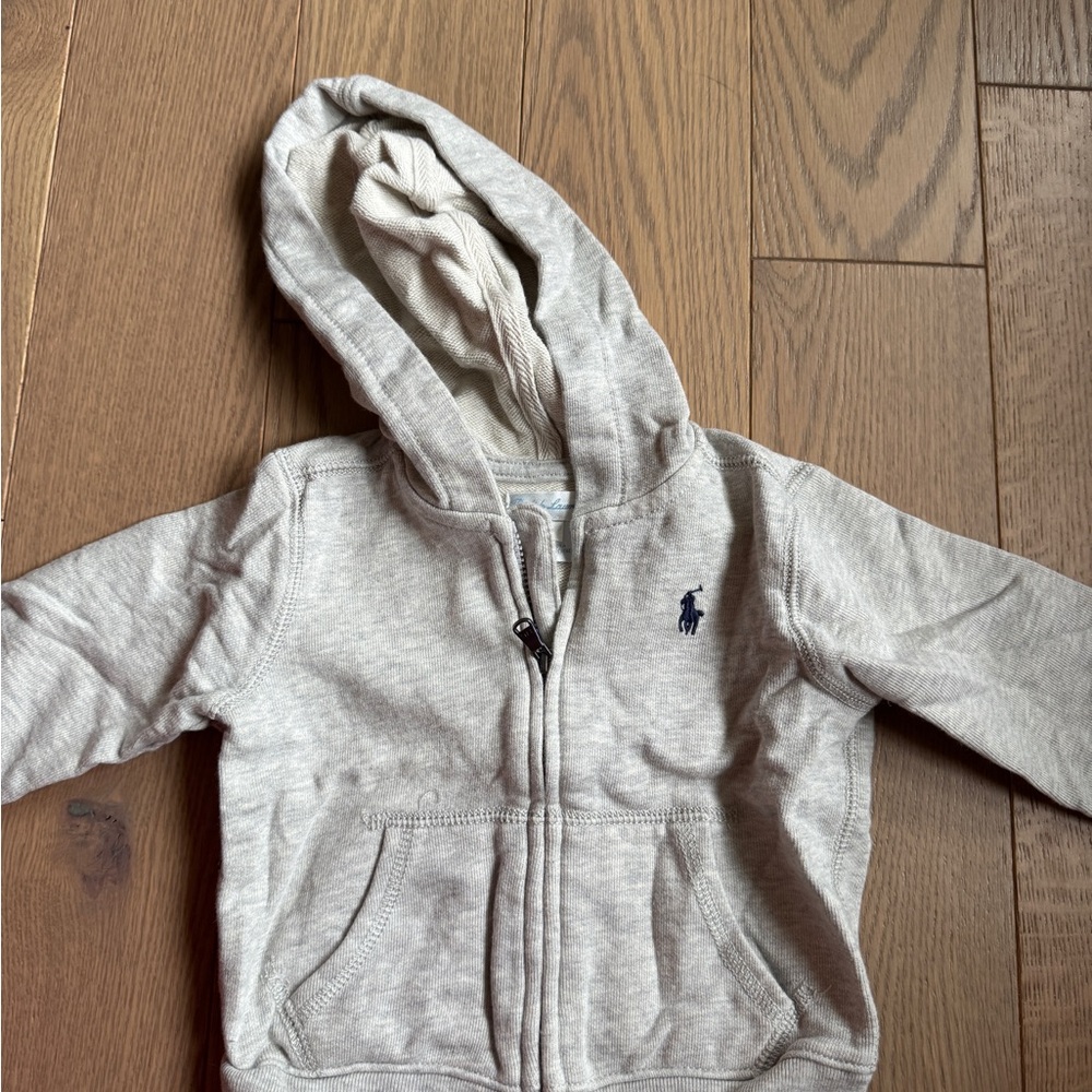 Ralph Lauren Gray/tan Zip-Up Hoodie Sweatshirt